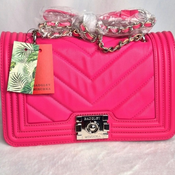 Badgley Mischka Handbags - Badgley Mischka Hot Pink Chevron Crossbody Bag NWT Vegan Leather